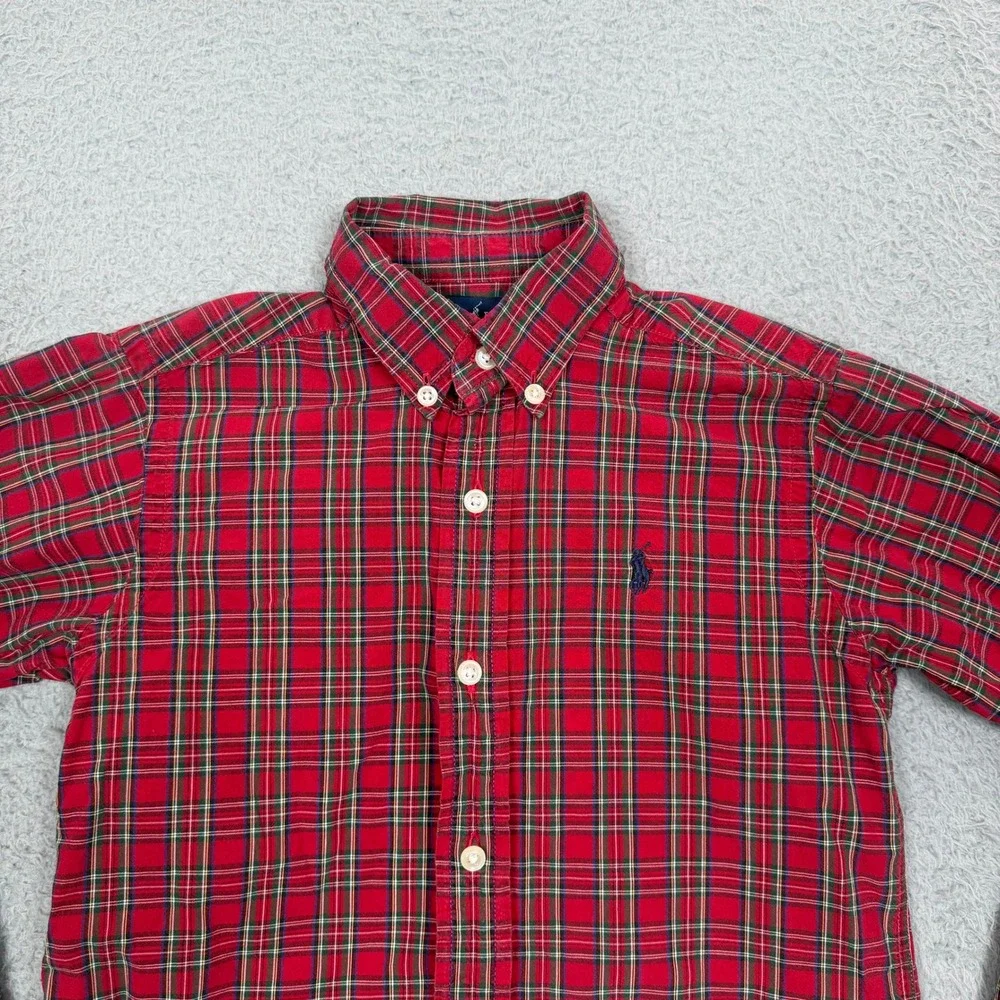 Ralph Lauren Kids Red Plaid Button Down Shirt Sz 6 Long Sleeve Cotton Pony Logo